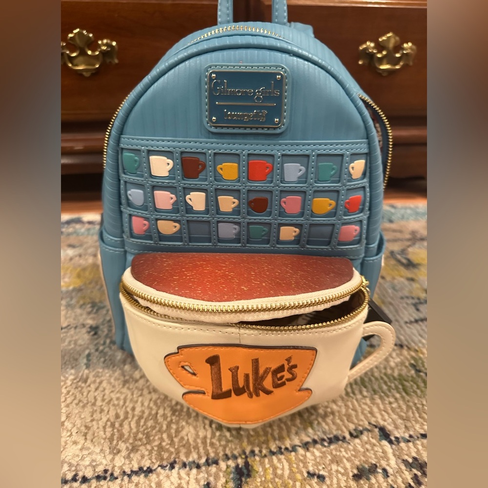 Gilmore Girls Loungefly Backpack with Vibrant Luke’s Coffee Cup Shelf Design